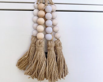 5 Boho meets Scandi drawer pulls, Wooden beads garlands with tassel, Quiet Please door hanger, Do Not Disturb door hanging, SPA doorknob set