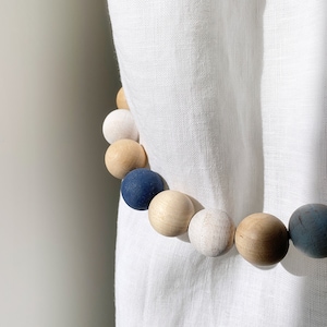 2 Gender neutral beaded curtain tiebacks, Toddler room curtain ties, Wood beads curtain tie backs, Nautical nursery decor, Baby shower gift