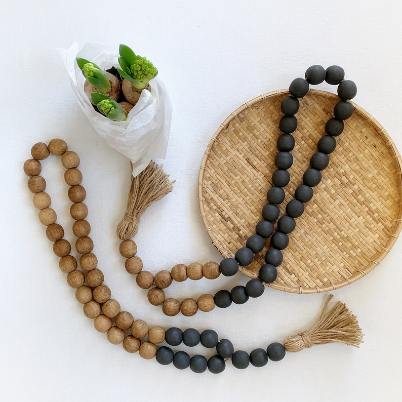 Black Wall Hanging With Tassel Black Wooden Beads Decor Etsy