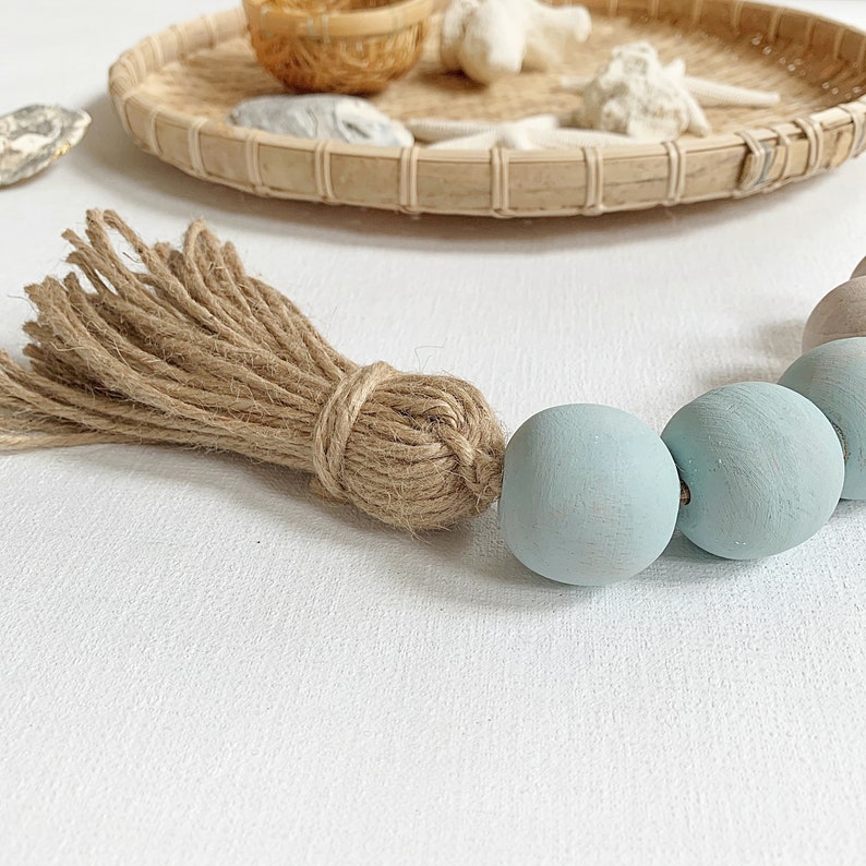 Oversized wooden beads garland for wall hanging Aqua blue Etsy