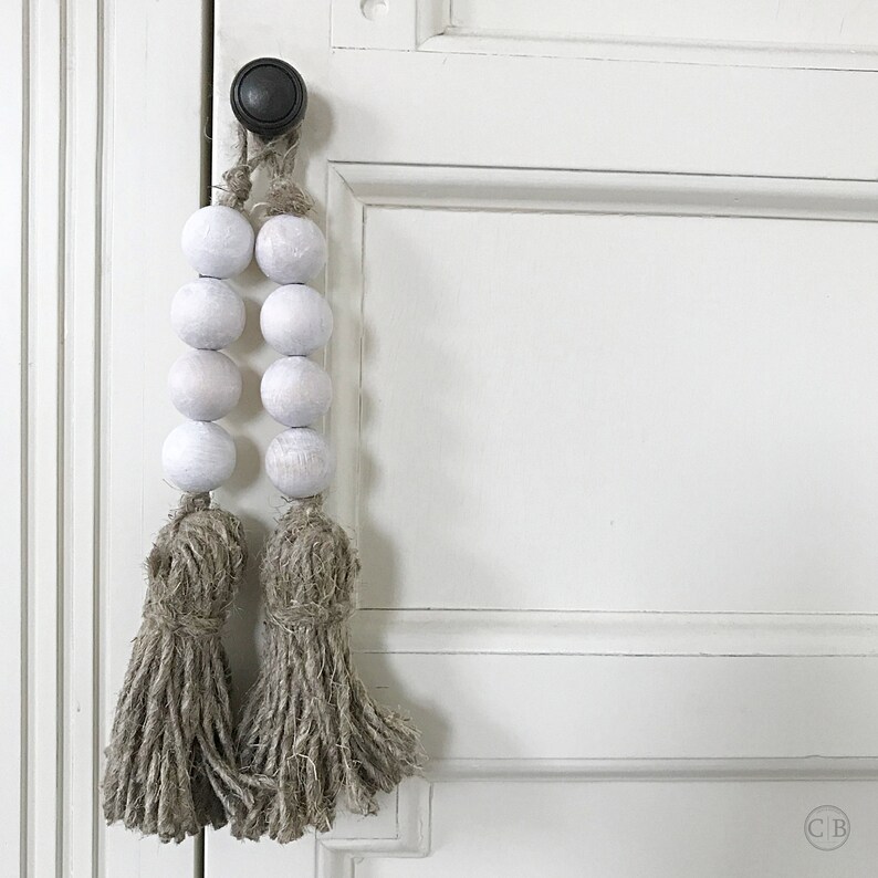 4 Bead tassel for doorknob Door knob tassel with white wooden Etsy