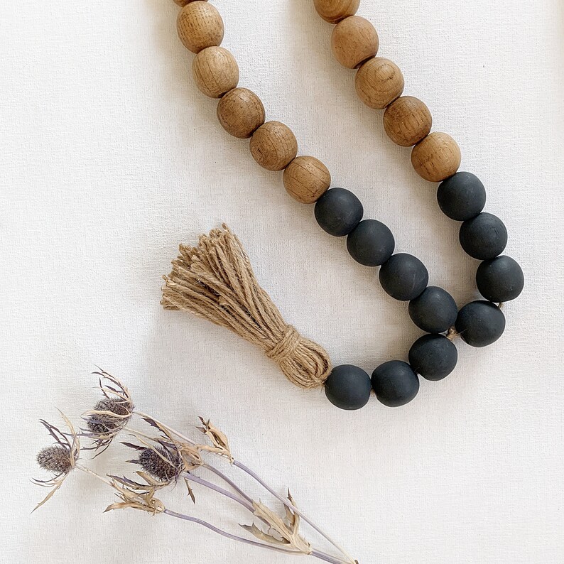 Large wooden bead garland for wall decor Black wood bead Etsy