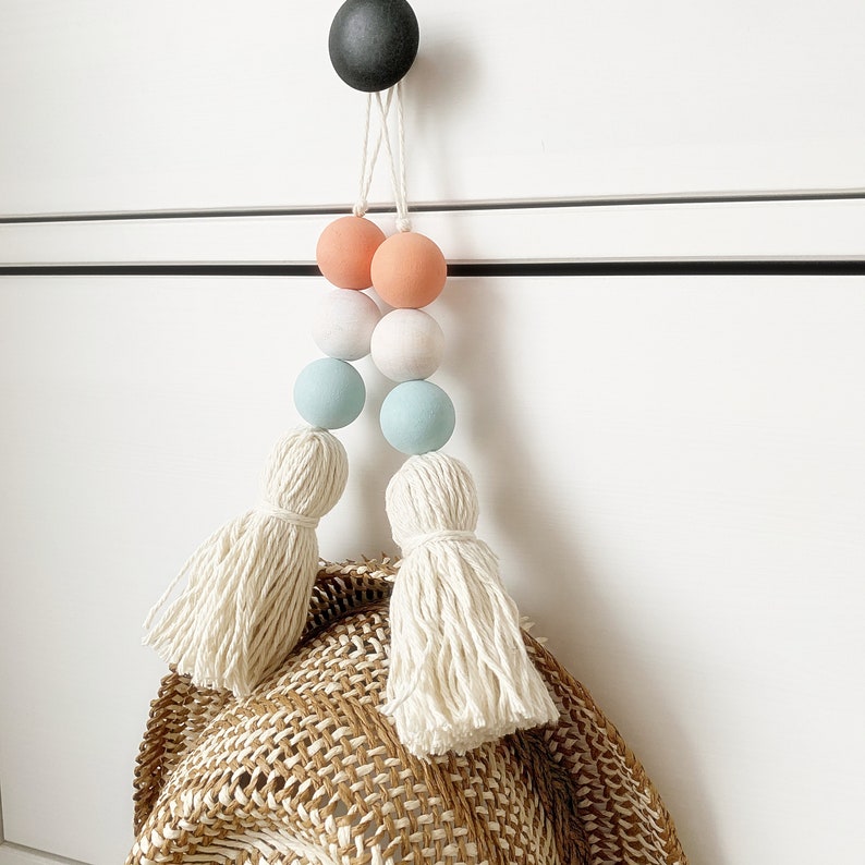 4 Drawer knob tassel with wooden bead garland Door knob Etsy