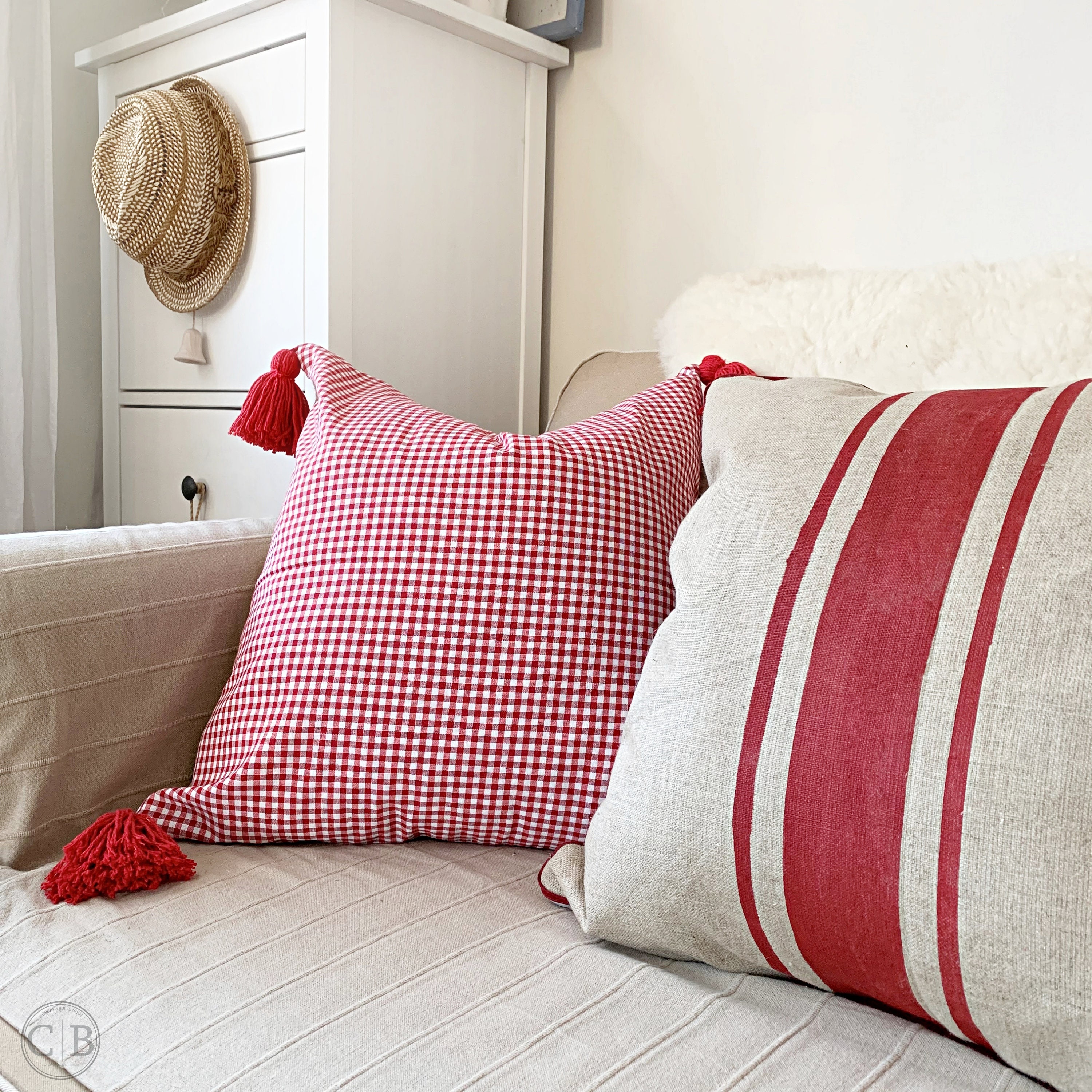 Linen Grain Sack Pillow Cover Red Grain Sack Cushion Cover Etsy