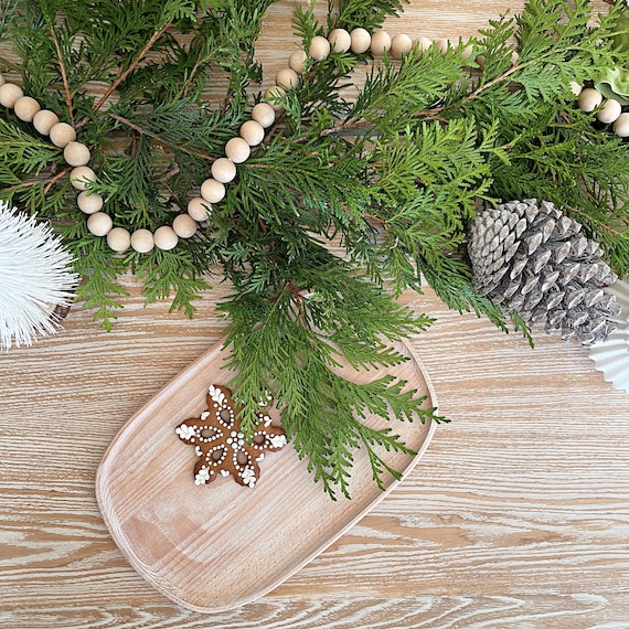 Waxed Wooden Beads Garland for Christmas Tablescape, Scandinavian