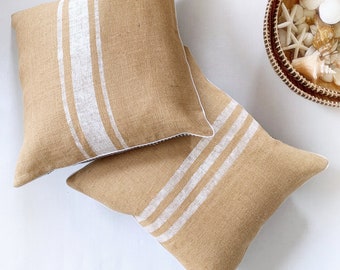 Grain sack pillow cover, Farmhouse burlap pillow cover, Black white buffalo check pillow case, Grainsack pillow 20x20, Outdoor cushion case