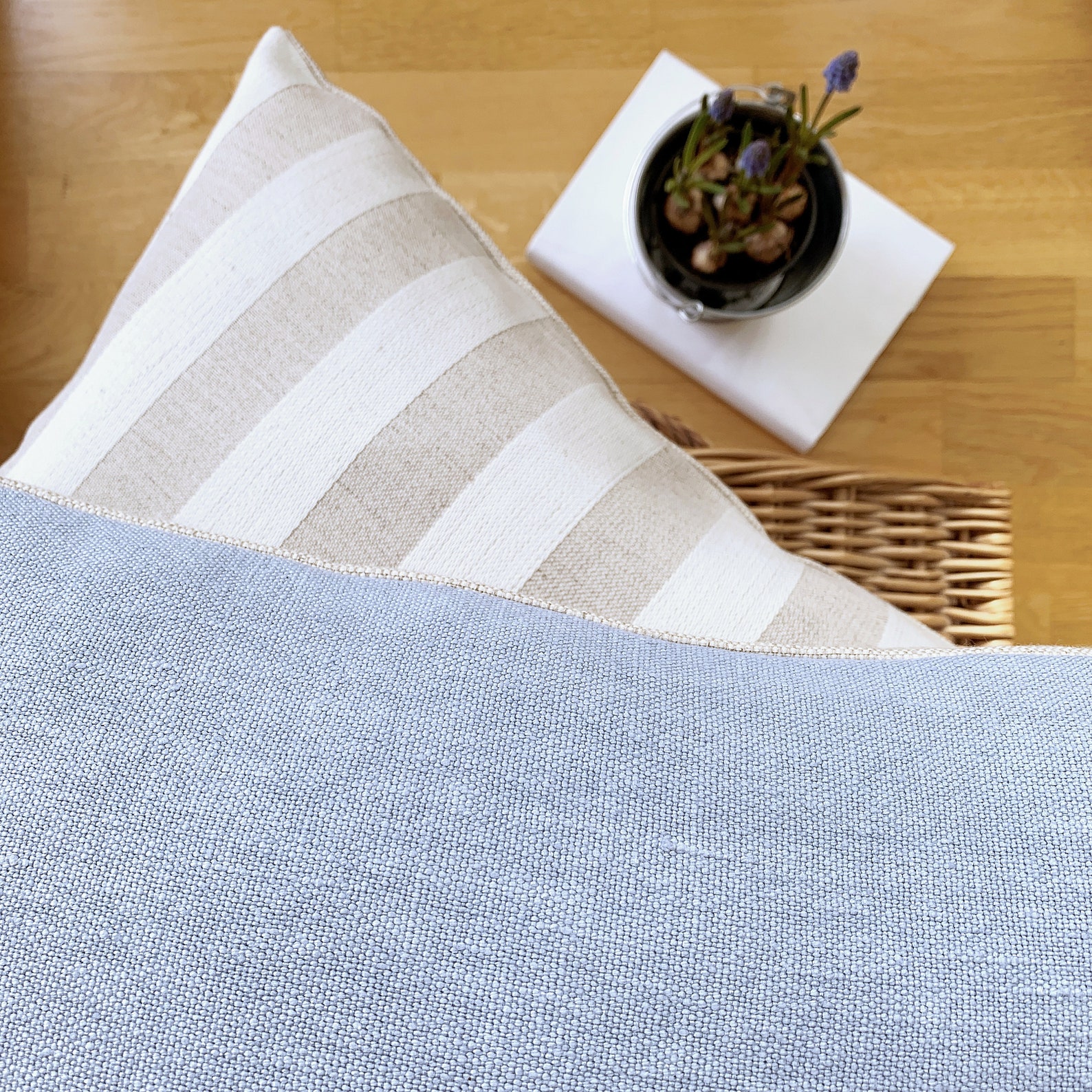 Sky Blue Pillow Cover Textured Linen Lumbar Pillow Cover Etsy