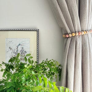 Cottagecore Beaded Curtain Tie Backs: Peach & Yellow Wooden Beads