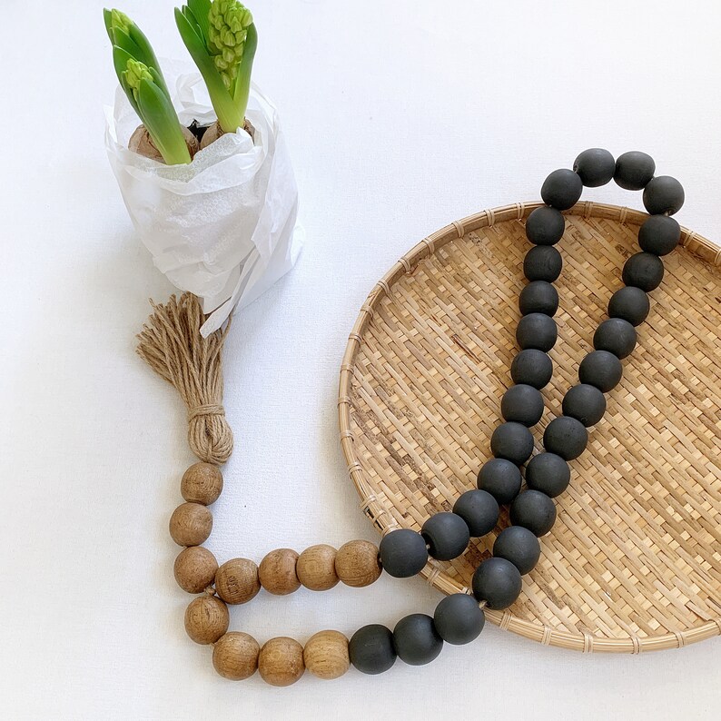 Black Wall Hanging With Tassel Black Wooden Beads Decor Etsy