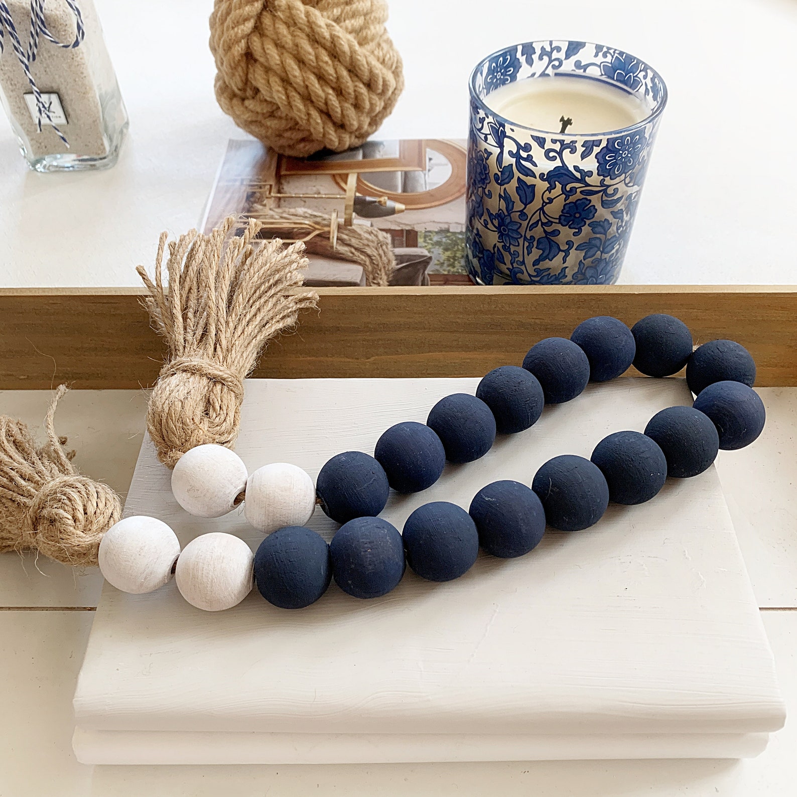 Navy blue coffee table beads Classic blue yacht club decor Etsy