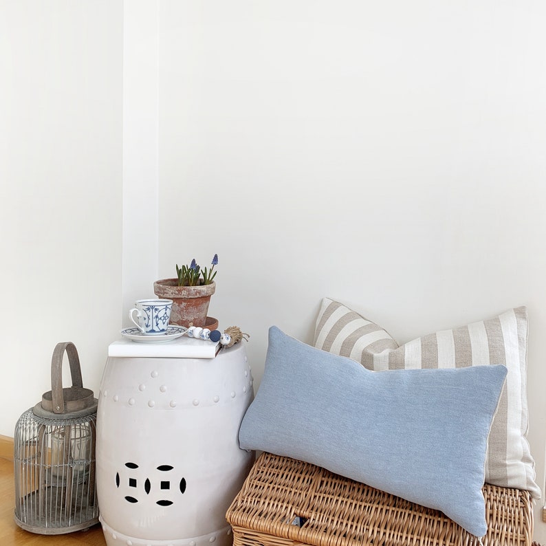 Sky Blue Pillow Cover Textured Linen Lumbar Pillow Cover Etsy