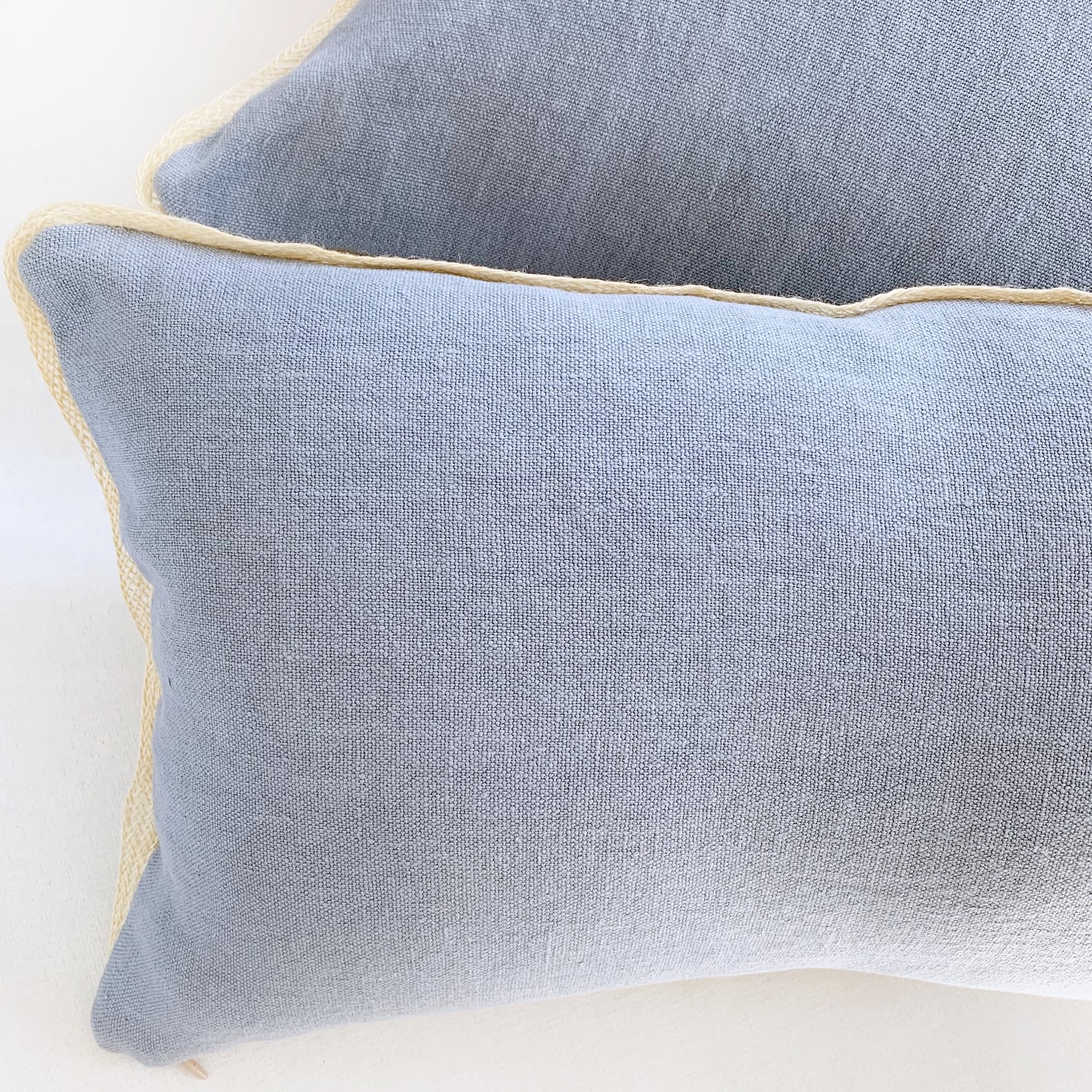 Light Blue Pillow Cover With Trim Linen Lumbar Pillow for Bed Etsy