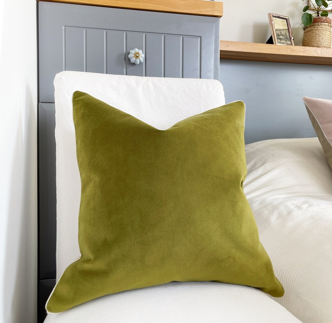 Moss Green Pillow Cover With Piping Moss Green Velvet Pillow Etsy UK