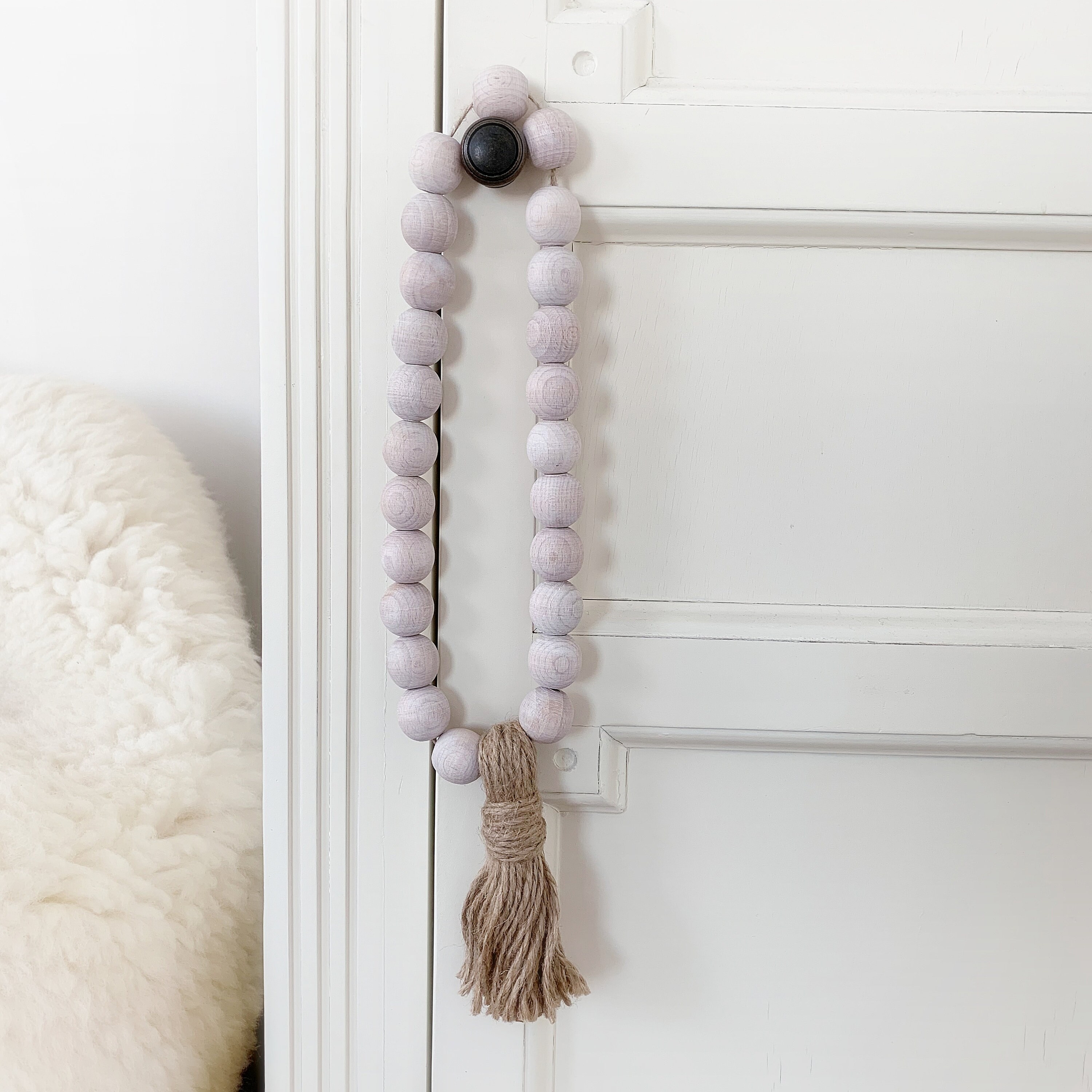 Guirlande Perles Bois Et Pompons Jute - 140cm Décoration Bohème