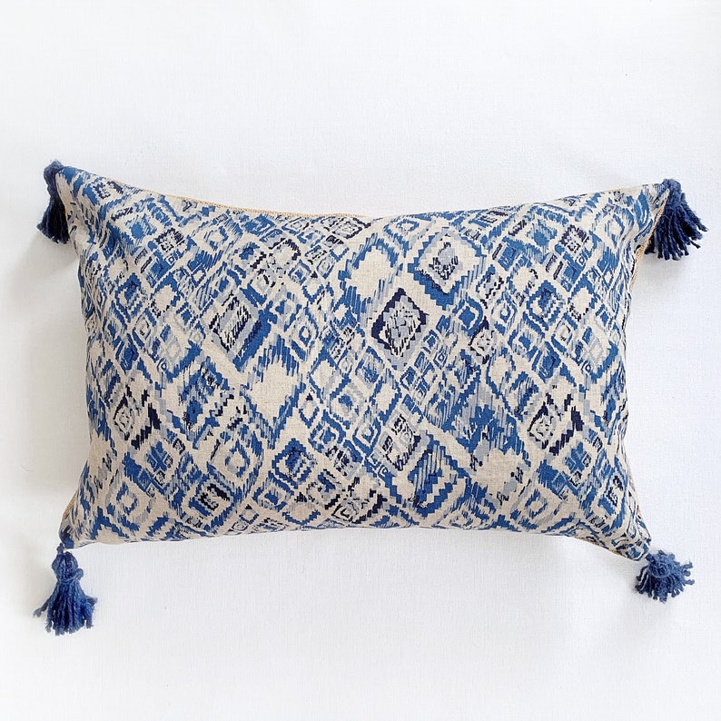 Navy Blue Pillow Ikat Long Lumbar Pillows Indigo Cushion Etsy
