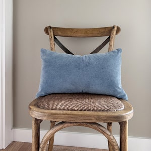 Stormy blue velvet lumbar pillow cover, Two-sided soothing blue velvet and robust pure linen pillow cover, Fall collection country cushions
