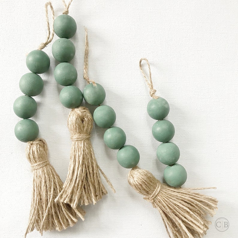 4 Door Knob Tassel For Rustic Decor Sage Green Wooden Bead Garland With Tassel Modern Farmhouse Beads Barn Doorknob Hanger Drawer Pulls
