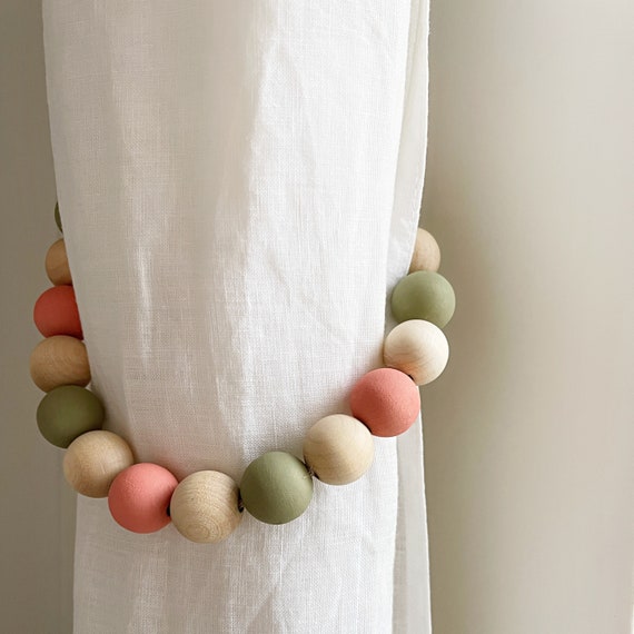 Fermacravatte Per Tende Boho Con Perline Di Legno E Nappe Arcobaleno – Giallo, Regolabili, Fissaggio Facile Senza Fori