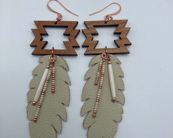 Leather and Cherry Earrings: Ojibwe Native American Made