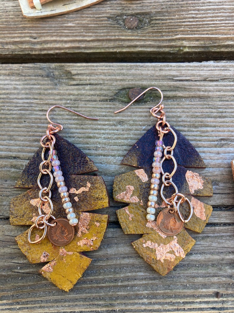 Copper Flake Earrings: Anishinaabe Native American Made image 6