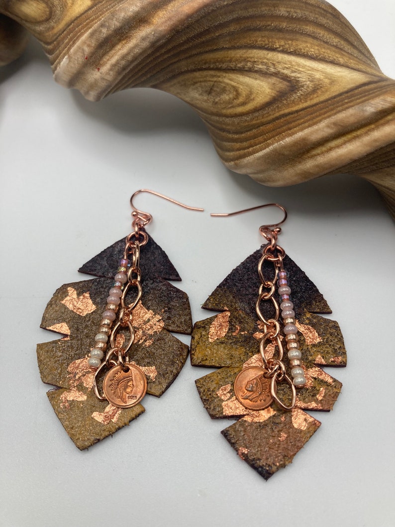 Copper Flake Earrings: Anishinaabe Native American Made image 3