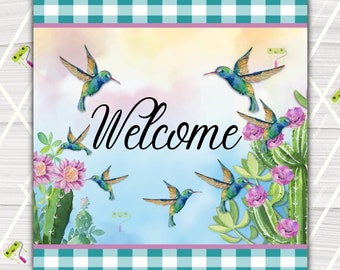 Hummingbird Welcome- wreath attachment metal Sign - home decor