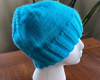 Handmade Knit Hat Blue White Faux Pearl Swirl Design Warm  display picture 2
