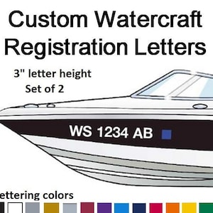 Set of 2 Watercraft Registration Numbers 3 INCH lettering Vinyl Boat Jet Ski decals. FREE SHIPPING