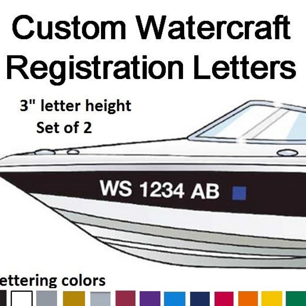 Set of 2 Watercraft Registration Numbers 3 INCH lettering Vinyl Boat Jet Ski decals. FREE SHIPPING