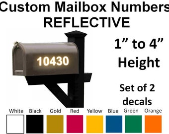 Custom Mailbox Numbers REFLECTIVE Vinyl Decals Stickers House - SET OF 2