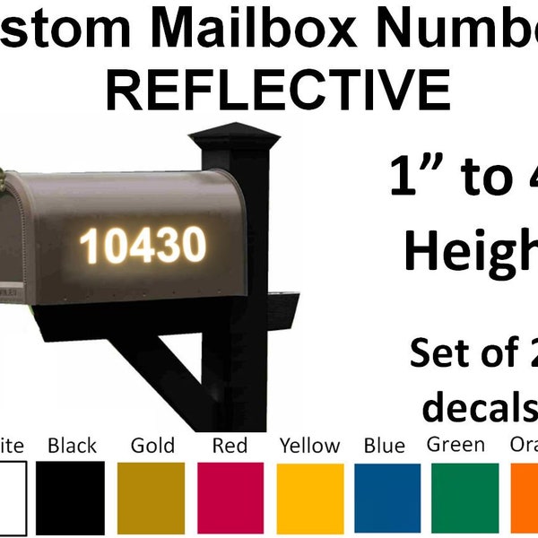 Custom Mailbox Numbers REFLECTIVE Vinyl Decals Stickers House - SET OF 2