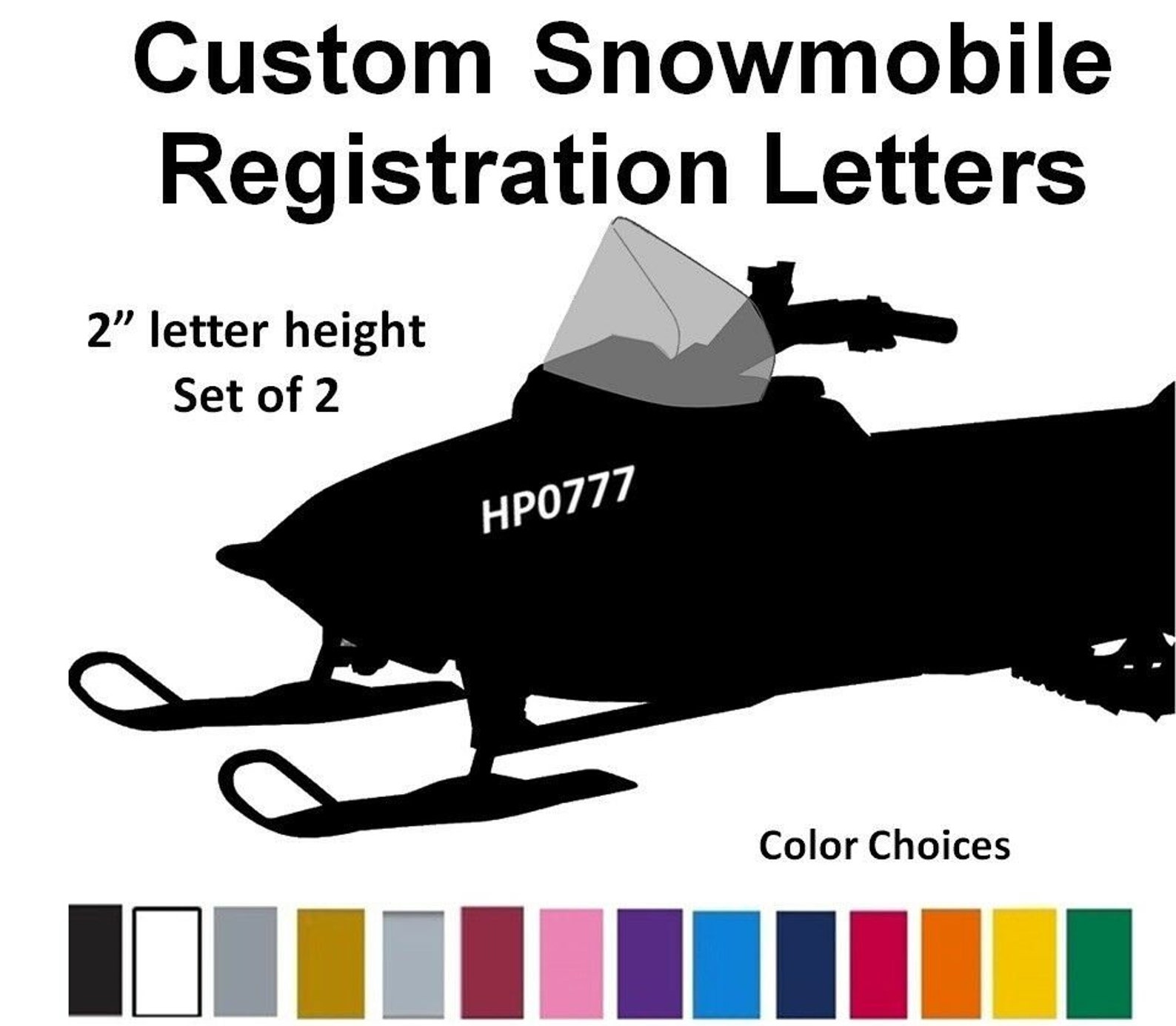 Set of 2 Snowmobile Registration Decals 2 INCH Numbers Etsy