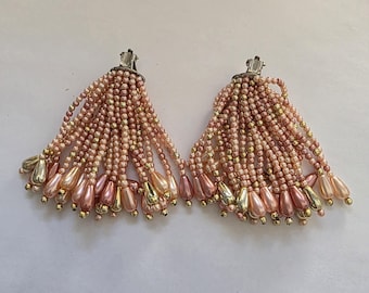 Vintage Beaded Waterfall Clip on Earrings.