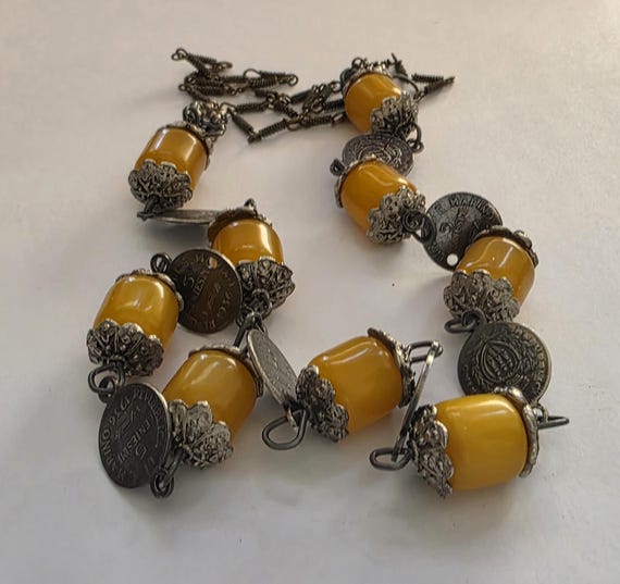 Vintage Bakelite Middle Eastern Style Filigree Necklace.