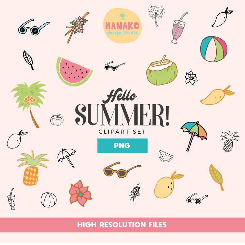 Download Summer Graphics Summer Vector Printable Handdrawn Decor Beach Life Beach Lover Beach Clipart Bundle Tropical Vacation
