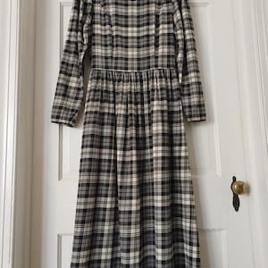 1980s Vintage Laura Ashley Wool Plaid Midi Dress Pockets prairie christmas holiday party cottagecore grannycore teachercore classic 80s