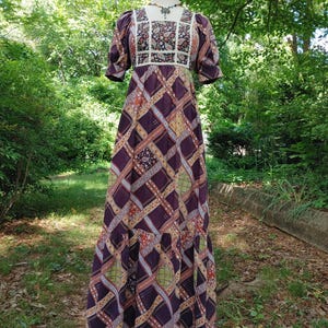 1970s Purple Paisley Psychedelic Prairie Maxi Dress 70s vintage floral cotton patchwork sundress hippie cottagecore whimsigoth gunne STYLE