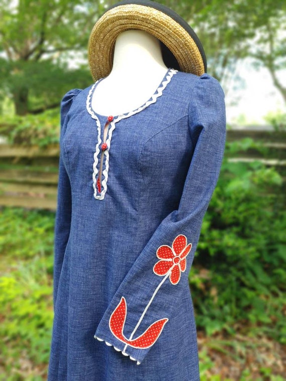 Young Edwardian Denim Woodstock Hippie Flower Pow… - image 1