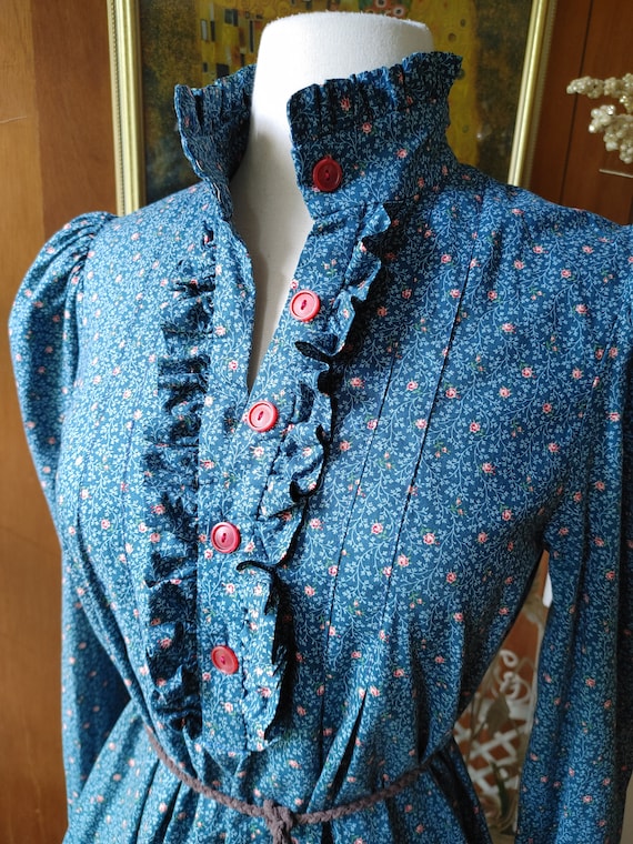 Vintage 1970s Teal Rose Calico Prairie Dress Gunne