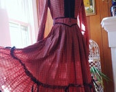 Gunne Sax Gothic Plaid Prairie Midi Dress Rare
