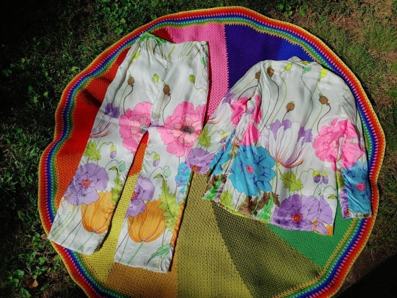 Rare 1960s 1970s I. Magnin Flower Power Jacket an… - image 4