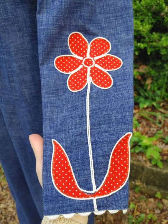 Young Edwardian Denim Woodstock Hippie Flower Pow… - image 5