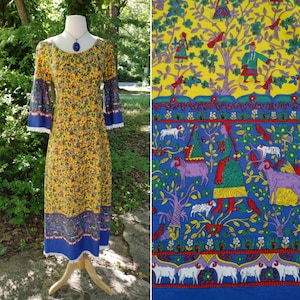 1970s Folk Animal Print Maxi Dress gunne sax STYLE Hippie Prairie boho cottagecore Levoys