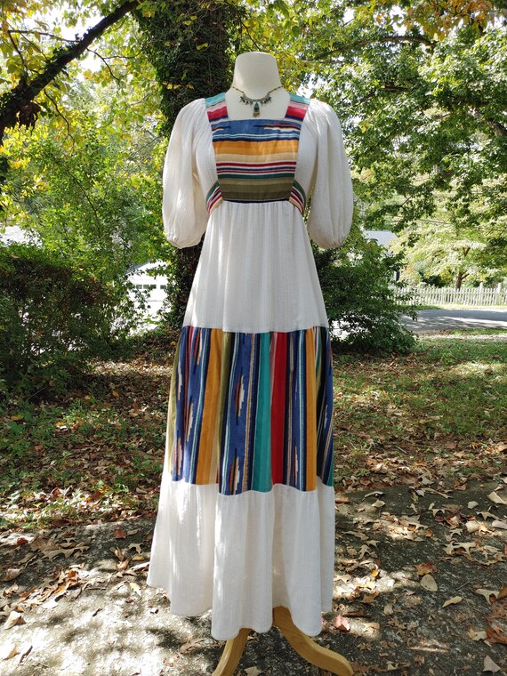 1970s Southwestern Cotton Prairie Maxi Dress 70s Vintage Cottagecore Earthy  Hippie Balloon Sleeve Fall Autumnal Renaissance Festival Serape - Etsy