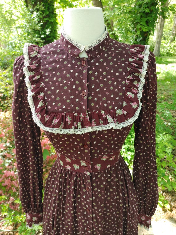 1970s Gunne Sax Rare Rose Print Prairie Midi dress me… - Gem