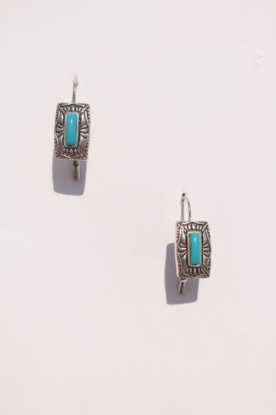 Turquoise and Silver Dangle Earrings 1990's - image 3