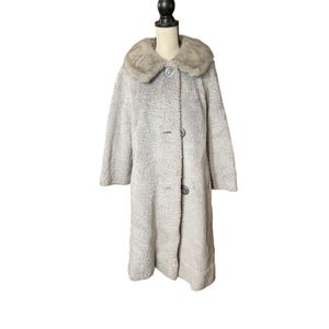 Vintage Kronenfeld Furs Ladies Coat With Fur Collar Light Gray Size M