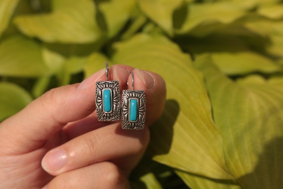 Turquoise and Silver Dangle Earrings 1990's - image 2