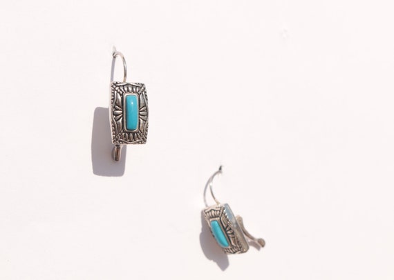 Turquoise and Silver Dangle Earrings 1990's - image 7