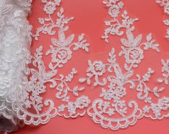 White Bridal Lace Fabric 3D Flower Wedding Trim Ivory Princess Gown Cloth Trim Bridal Corded Lace Diy Fashion Trims 26CM High 2 Colors